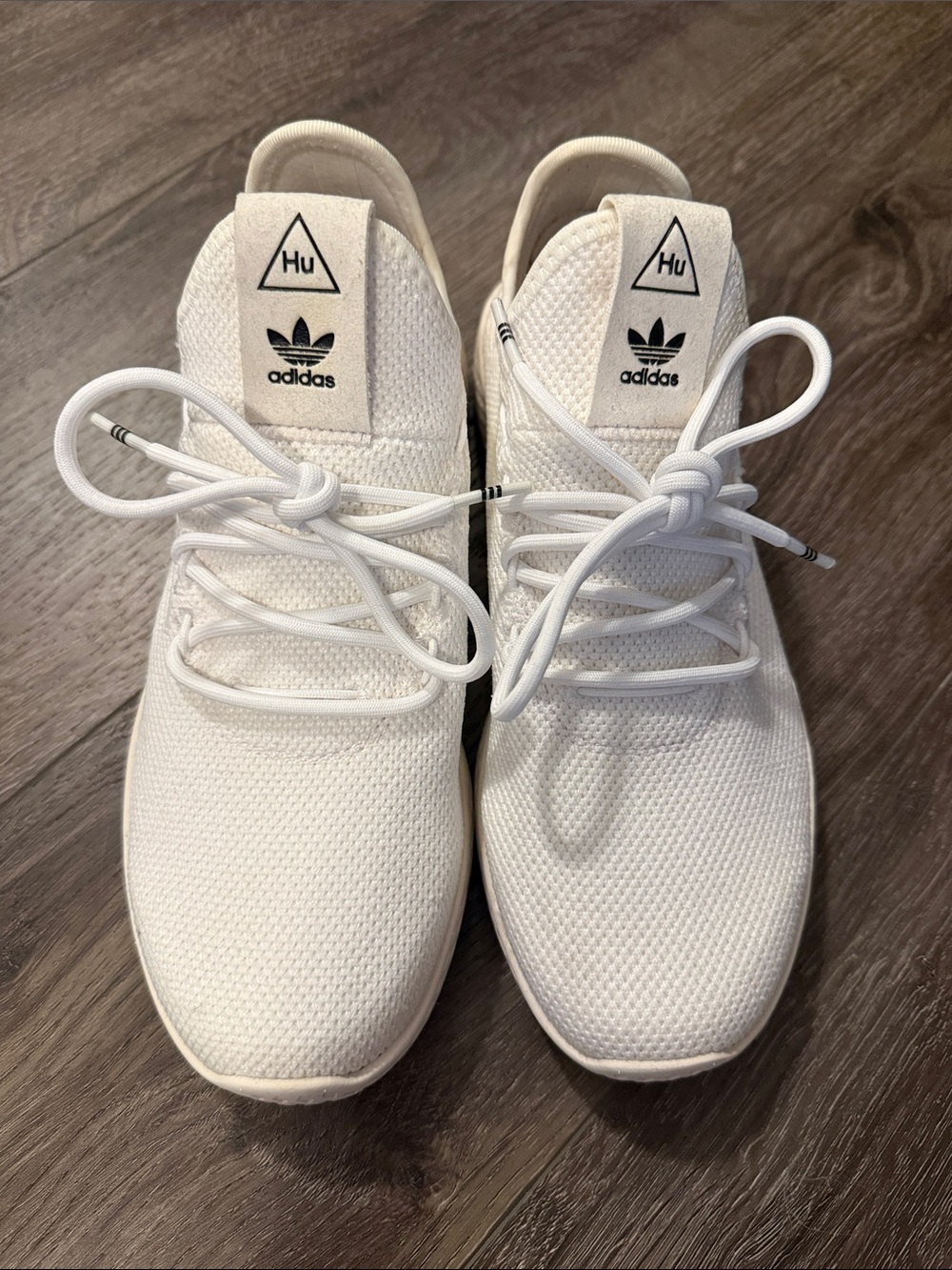 adidas Hu unisex White Knit Sneakers with Trefoil Logo